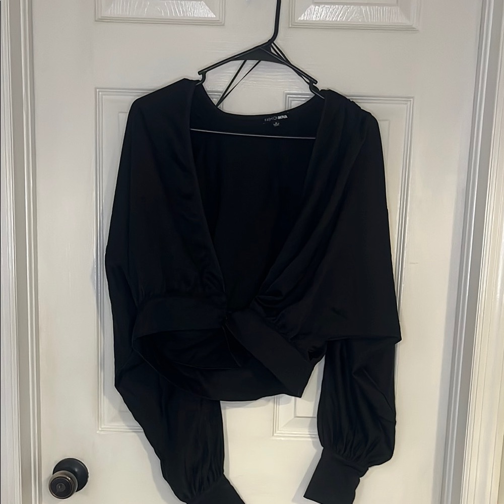 Fashion Nova Black Draped Blouse